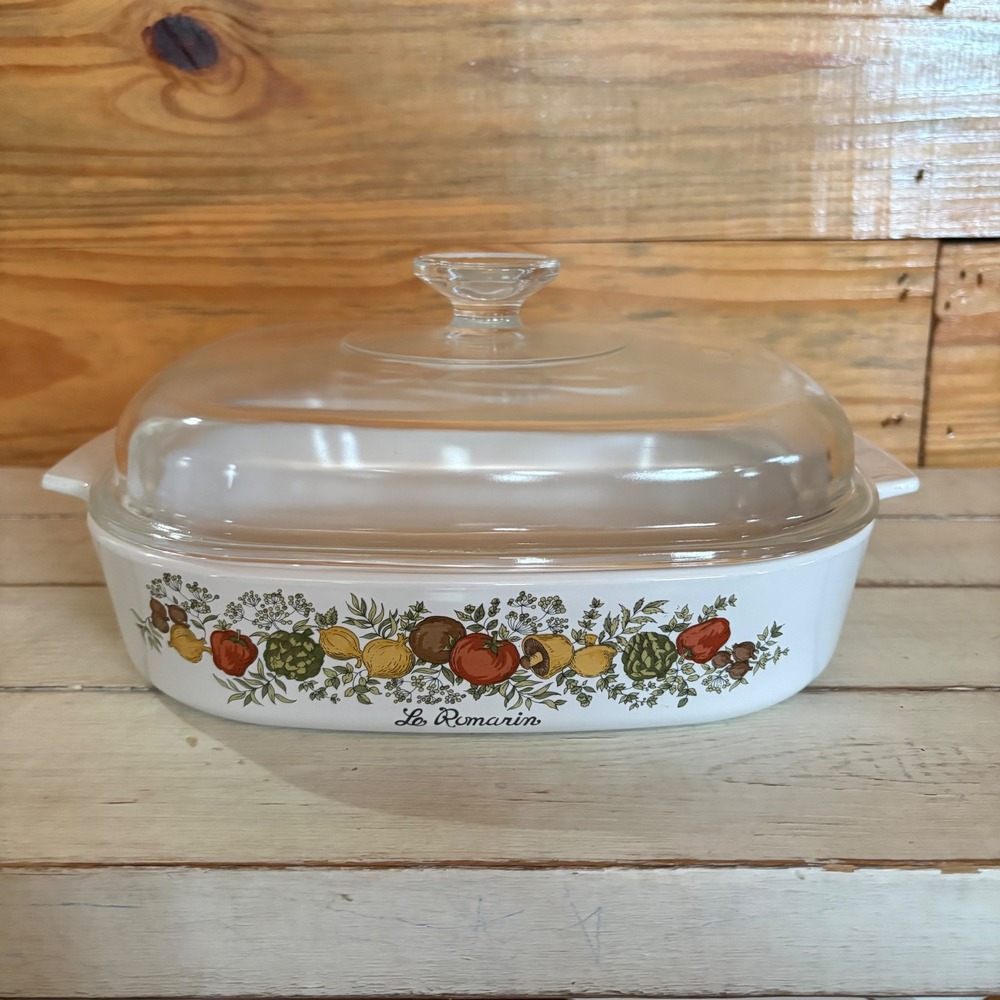 VTG CorningWare Spice‎ of Life Le Romarin A-10-B 2.5 Qt Casserole Dish Pyrex Lid